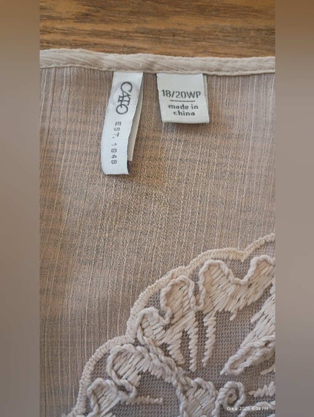 Cato Cream Lace Yoke Pleated Peasant Blouse - Picture 5 of 9